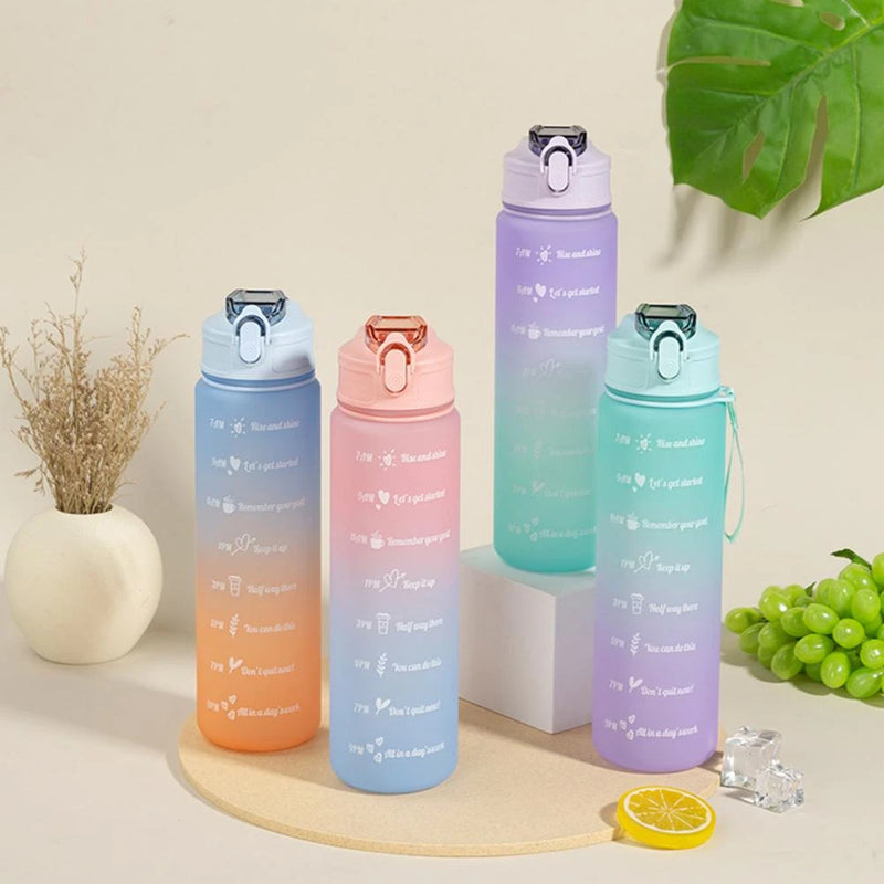 Kit 2 Water Bottles 900ml 300ml With Straw Squeeze Colorful Water Bottle Fitness With Motivational Phrases