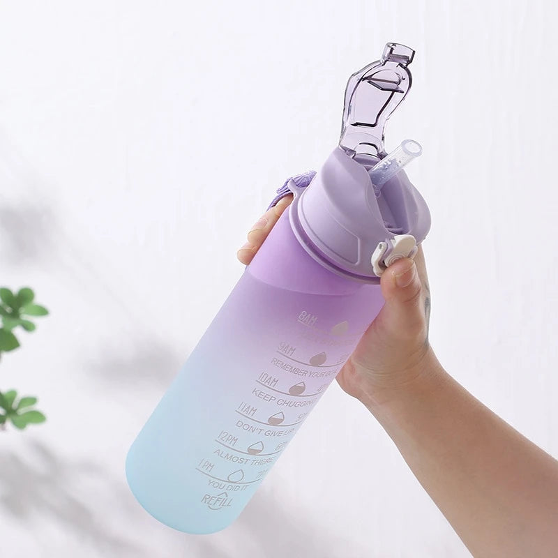 Kit 2 Water Bottles 900ml 300ml With Straw Squeeze Colorful Water Bottle Fitness With Motivational Phrases