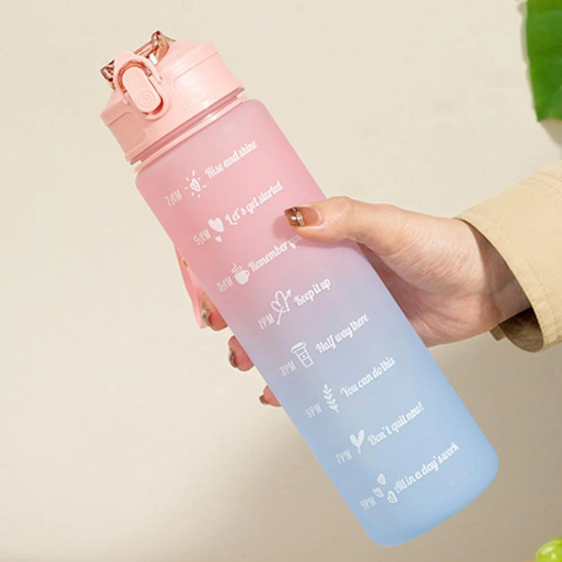 Kit 2 Water Bottles 900ml 300ml With Straw Squeeze Colorful Water Bottle Fitness With Motivational Phrases