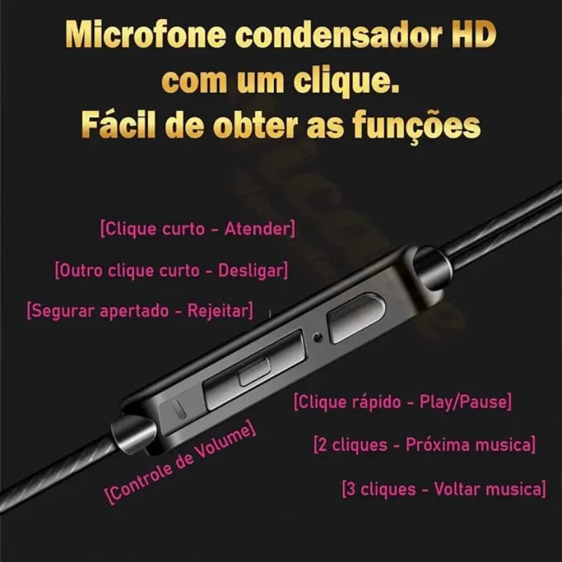 Fone de Ouvido com Fio com Microfone de Cobre Driver Estilo Esportivo Hifi Ergonomico - Entrega Rápida Para Todo o Brasil