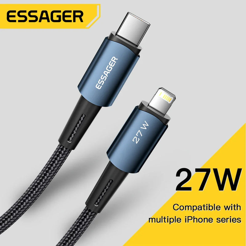 Carregador Rapido Essager USB C para IPhone 14 13 12 11 pro Max XS 20W - tipo c  para Ipad e Macbook