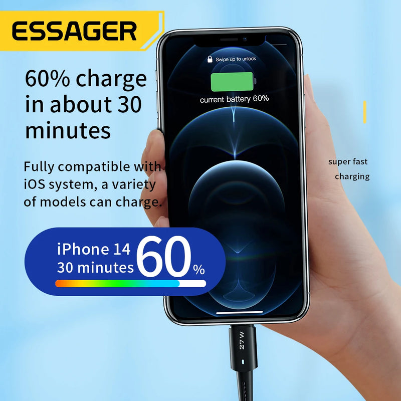 Carregador Rapido Essager USB C para IPhone 14 13 12 11 pro Max XS 20W - tipo c  para Ipad e Macbook