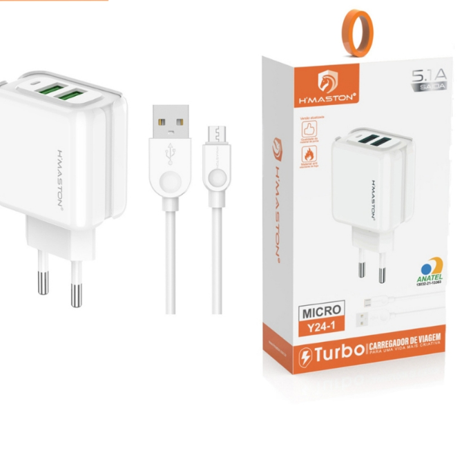 Oficial H'maston Y24 Carregador Turbo 25w Fonte Torre Carregar Portátil 2 Usb 5.1A Com Cabo Usb, cabo de iphone