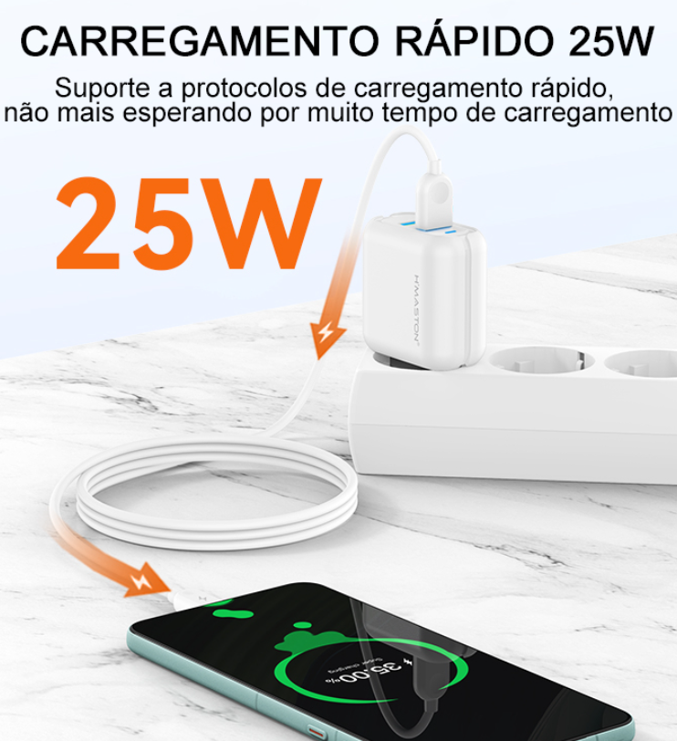 Oficial H'maston Y24 Carregador Turbo 25w Fonte Torre Carregar Portátil 2 Usb 5.1A Com Cabo Usb, cabo de iphone